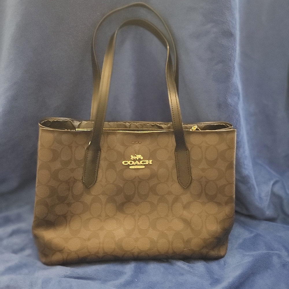 Coach Brown and Black Signature Tote